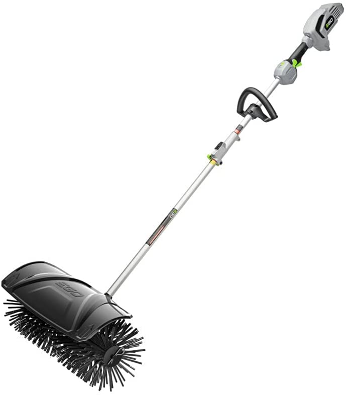 A power broom with stiff bristles